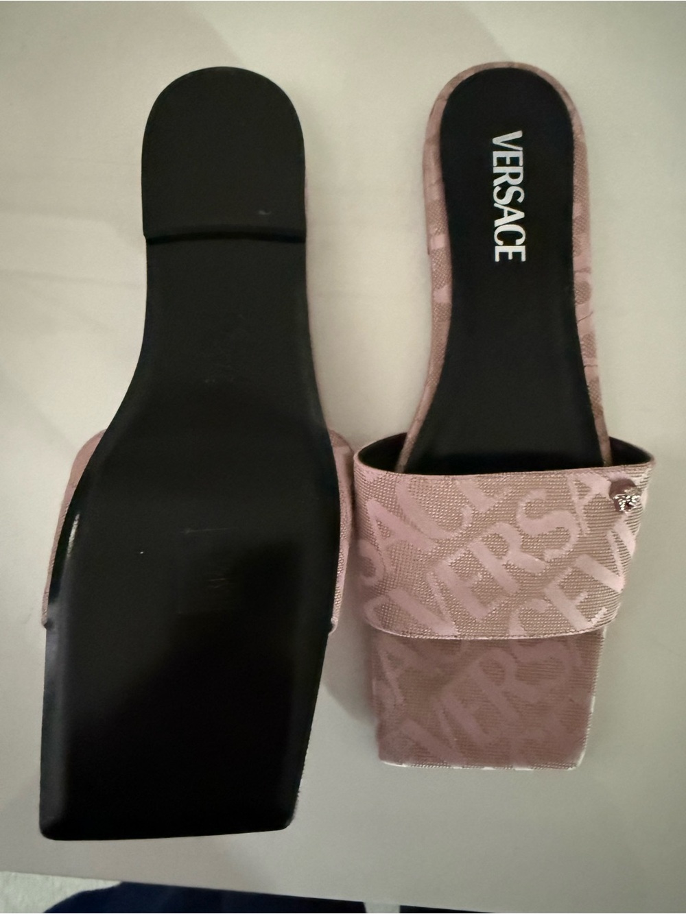 Versace Pink Logo Jacquard Slide Mules